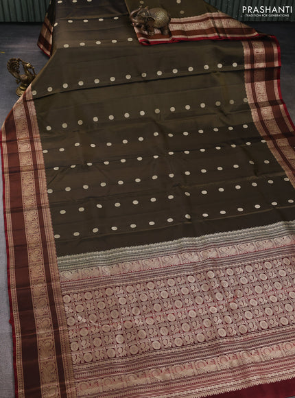 Pure Soft silk saree chikku shade and maroon with thread woven buttas and thread woven border