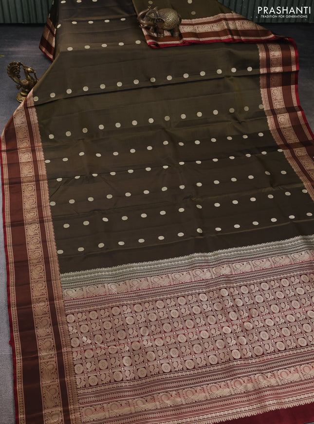 Pure Soft silk saree chikku shade and maroon with thread woven buttas and thread woven border
