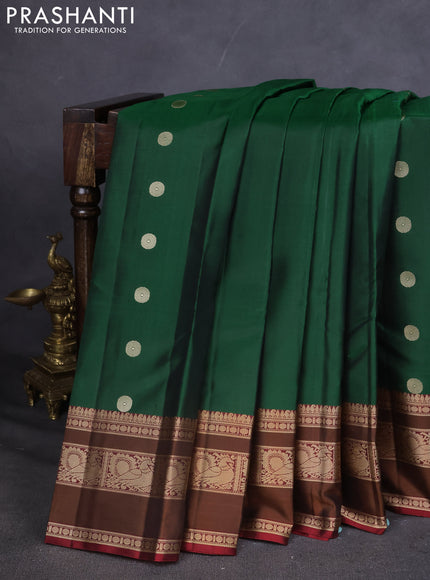 Pure Soft silk saree green and maroon with thread woven buttas and thread woven border