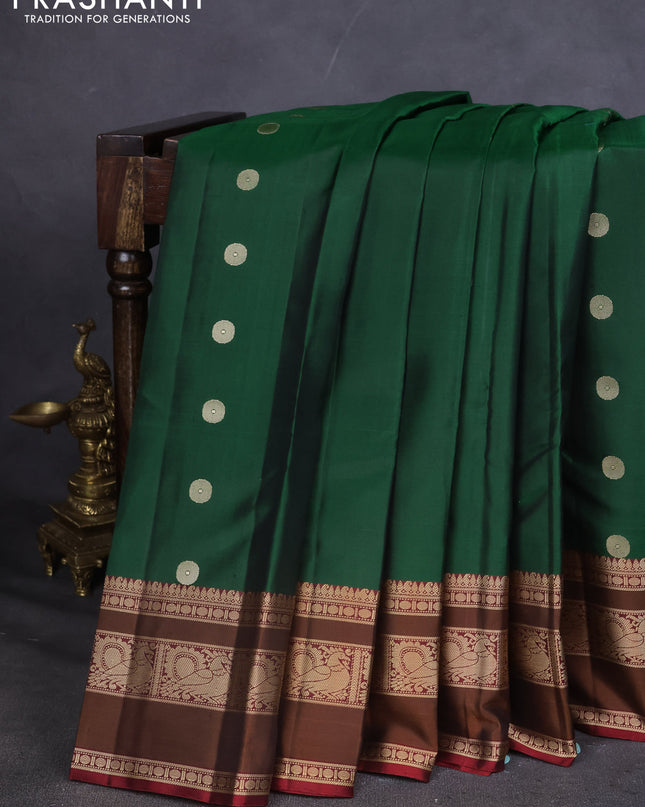 Pure Soft silk saree green and maroon with thread woven buttas and thread woven border