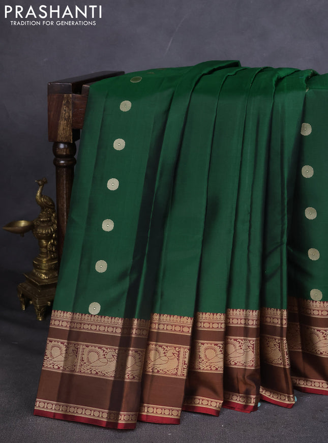 Pure Soft silk saree green and maroon with thread woven buttas and thread woven border