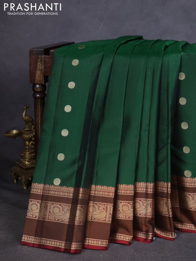 Pure Soft silk saree green and maroon with thread woven buttas and thread woven border
