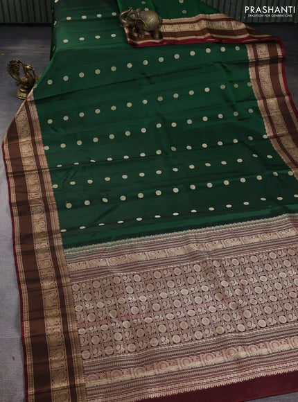 Pure Soft silk saree green and maroon with thread woven buttas and thread woven border