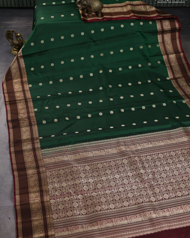 Pure Soft silk saree green and maroon with thread woven buttas and thread woven border