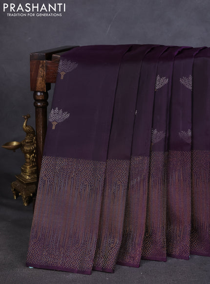 Pure Soft silk saree deep violet with silver zari woven buttas and rich zari woven border