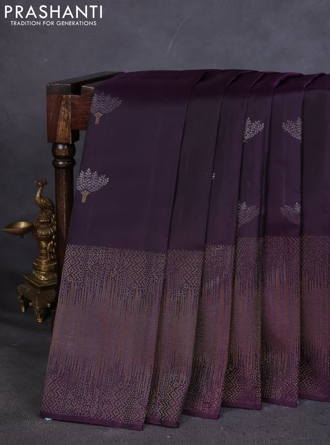 Pure Soft silk saree deep violet with silver zari woven buttas and rich zari woven border