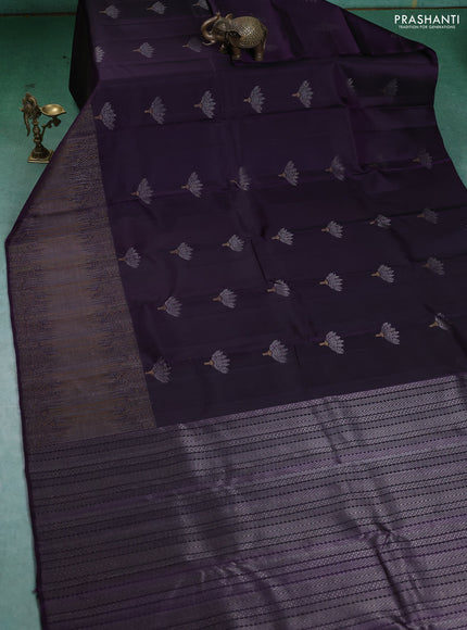Pure Soft silk saree deep violet with silver zari woven buttas and rich zari woven border