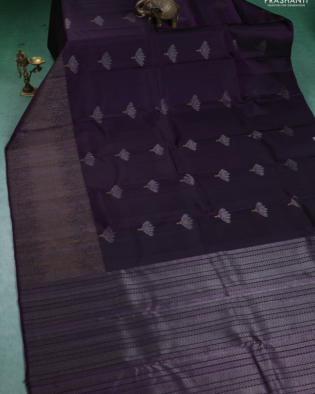 Pure Soft silk saree deep violet with silver zari woven buttas and rich zari woven border