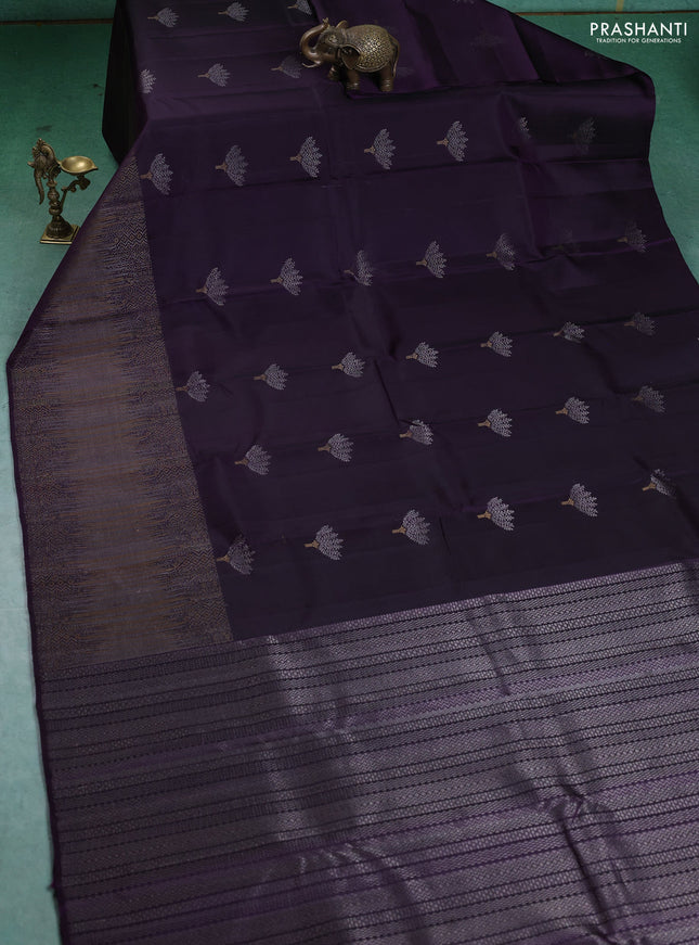 Pure Soft silk saree deep violet with silver zari woven buttas and rich zari woven border