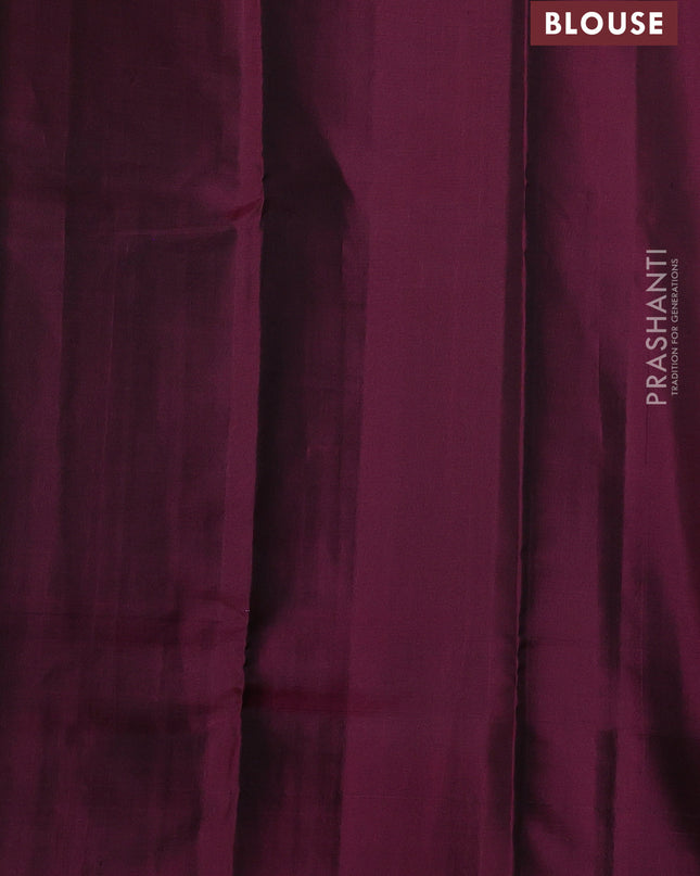 Pure Soft silk saree dark magenta with silver zari woven buttas and rich zari woven border