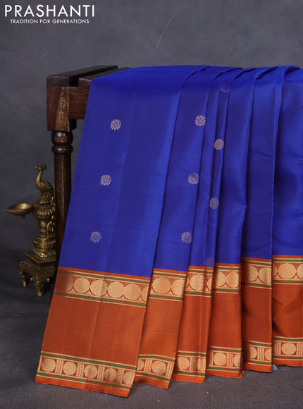 Pure Soft silk saree blue and orange with woven buttas and rettapet zari woven border