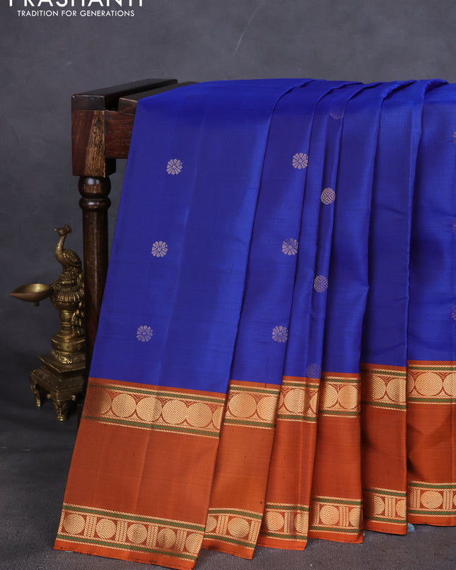 Pure Soft silk saree blue and orange with woven buttas and rettapet zari woven border