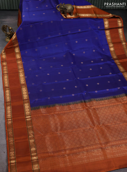 Pure Soft silk saree blue and orange with woven buttas and rettapet zari woven border