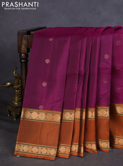 Pure Soft silk saree magenta pink and orange with woven buttas and rettapet zari woven border