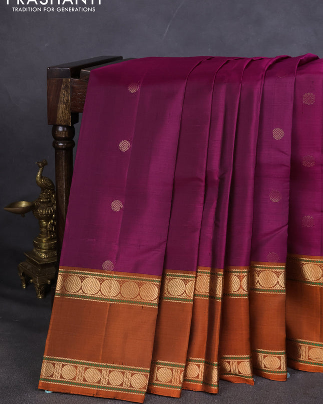 Pure Soft silk saree magenta pink and orange with woven buttas and rettapet zari woven border
