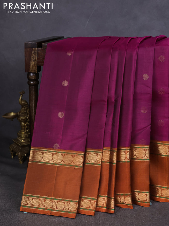 Pure Soft silk saree magenta pink and orange with woven buttas and rettapet zari woven border