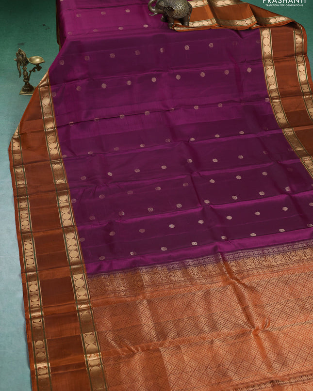 Pure Soft silk saree magenta pink and orange with woven buttas and rettapet zari woven border