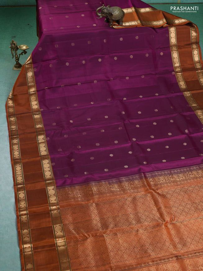 Pure Soft silk saree magenta pink and orange with woven buttas and rettapet zari woven border
