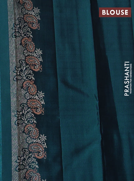 Pure Soft silk saree peacock green with woven buttas and rich zari woven border