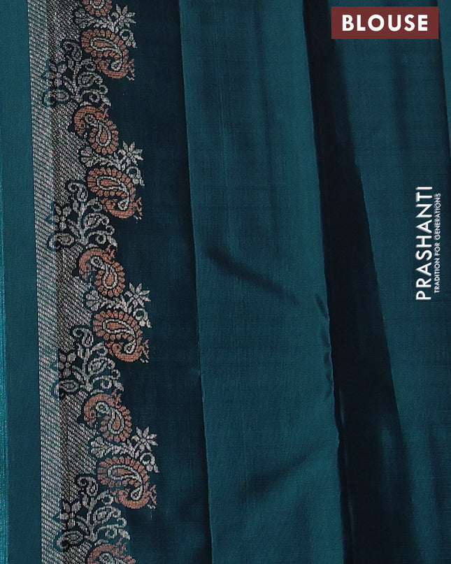 Pure Soft silk saree peacock green with woven buttas and rich zari woven border