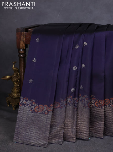 Pure Soft silk saree navy blue with woven buttas and rich zari woven border