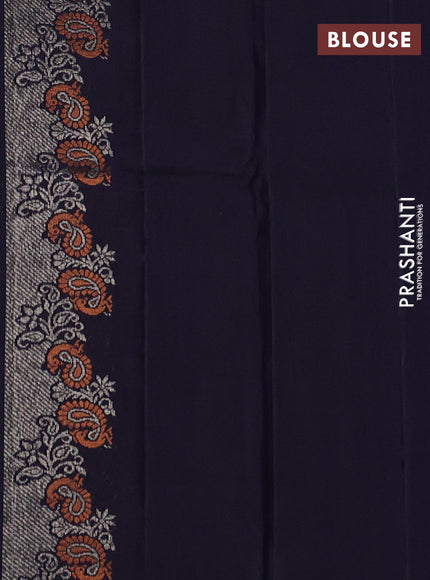 Pure Soft silk saree navy blue with woven buttas and rich zari woven border
