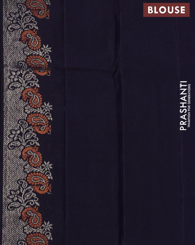 Pure Soft silk saree navy blue with woven buttas and rich zari woven border