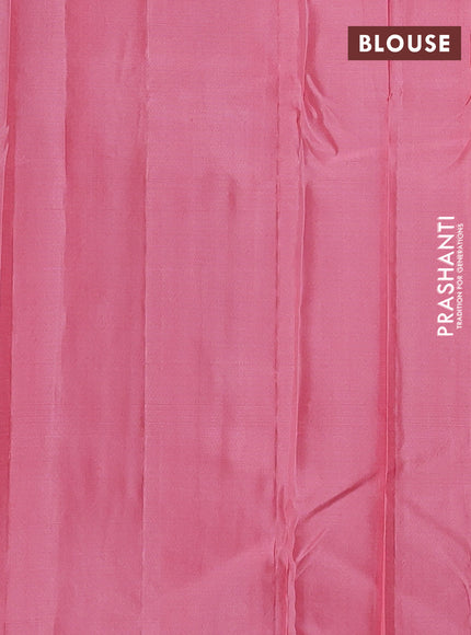 Pure Soft silk saree mehendi green and light pink with allover silver zari brocade weaves and temple design border