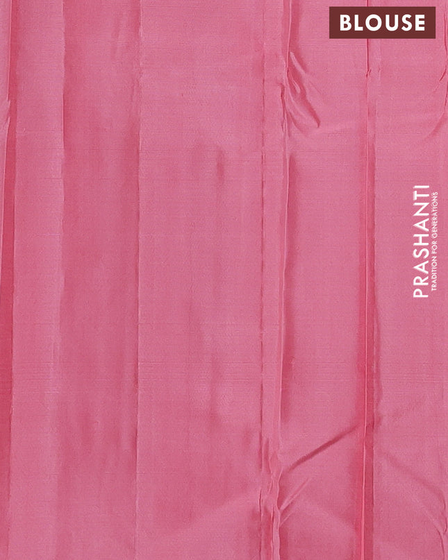 Pure Soft silk saree mehendi green and light pink with allover silver zari brocade weaves and temple design border