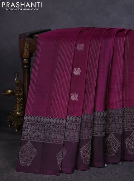 Pure Soft silk saree magenta pink and deep jamun with allover silver zari weaves & buttas and silver zari butta border