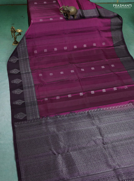 Pure Soft silk saree magenta pink and deep jamun with allover silver zari weaves & buttas and silver zari butta border
