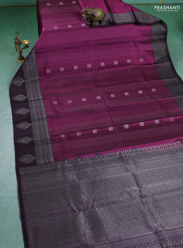 Pure Soft silk saree magenta pink and deep jamun with allover silver zari weaves & buttas and silver zari butta border