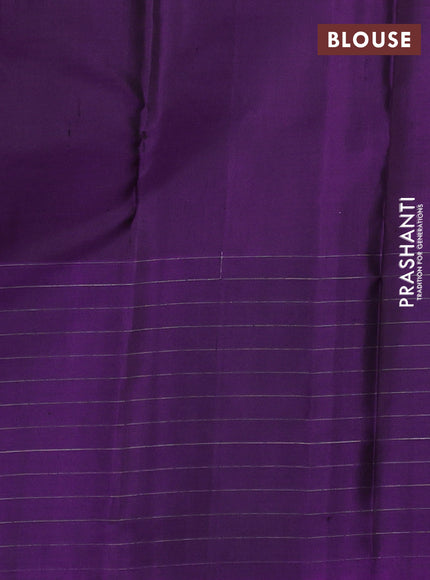 Pure Soft silk saree mehendi green and purple with silver zari woven buttas and silver zari checks butta border