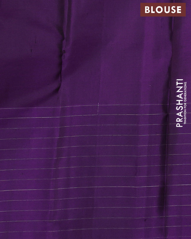 Pure Soft silk saree mehendi green and purple with silver zari woven buttas and silver zari checks butta border