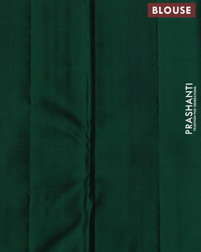 Pure Soft silk saree green with allover silver zari brocade weaves and temple design border