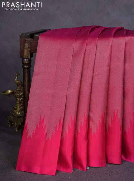 Pure Soft silk saree pink with allover silver zari brocade weaves and temple design border