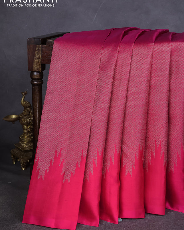 Pure Soft silk saree pink with allover silver zari brocade weaves and temple design border
