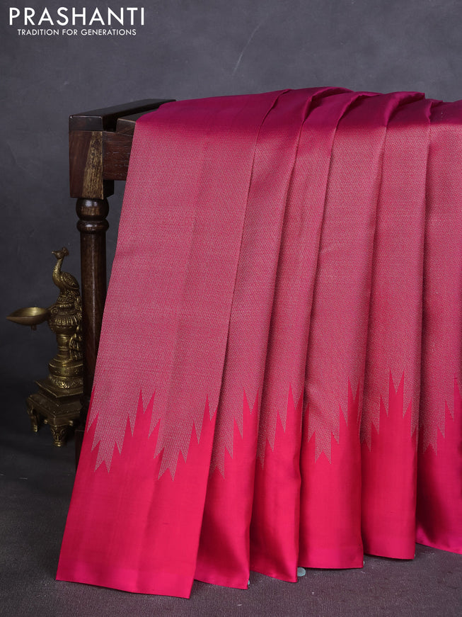 Pure Soft silk saree pink with allover silver zari brocade weaves and temple design border