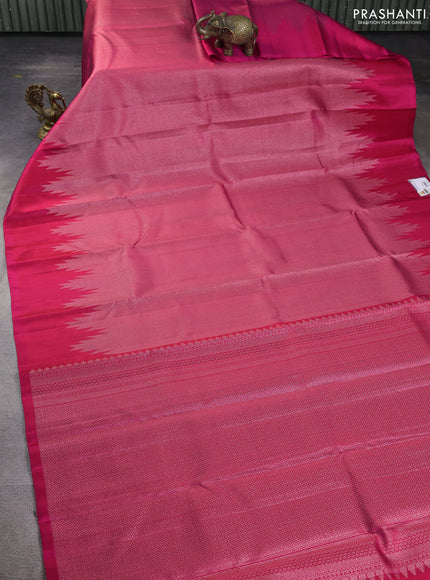Pure Soft silk saree pink with allover silver zari brocade weaves and temple design border