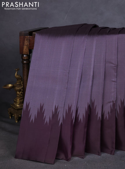Pure Soft silk saree deep jamun with allover thread woven brocade weaves and temple design border