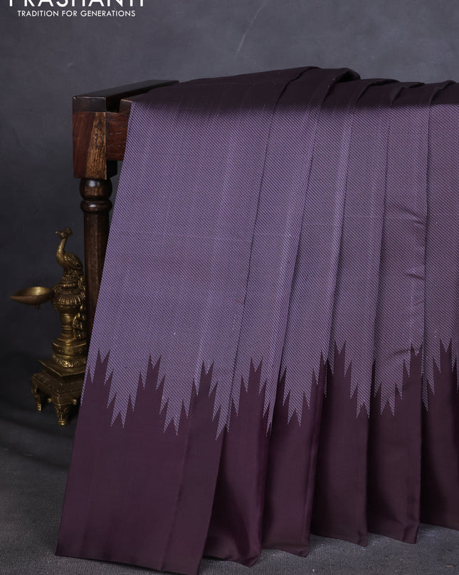 Pure Soft silk saree deep jamun with allover thread woven brocade weaves and temple design border
