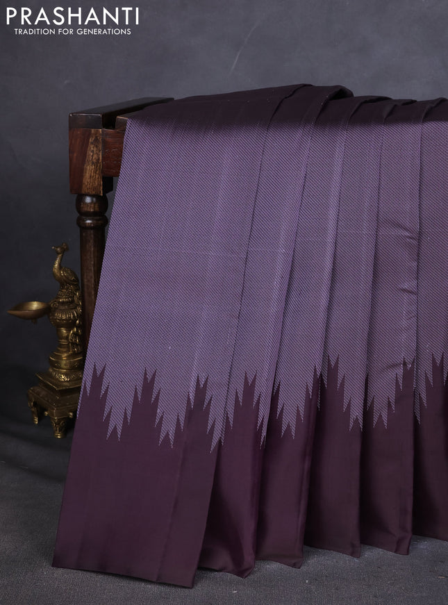 Pure Soft silk saree deep jamun with allover thread woven brocade weaves and temple design border