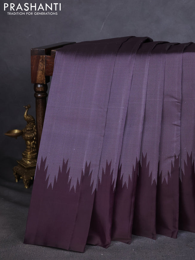 Pure Soft silk saree deep jamun with allover thread woven brocade weaves and temple design border