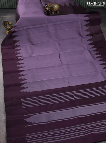 Pure Soft silk saree deep jamun with allover thread woven brocade weaves and temple design border