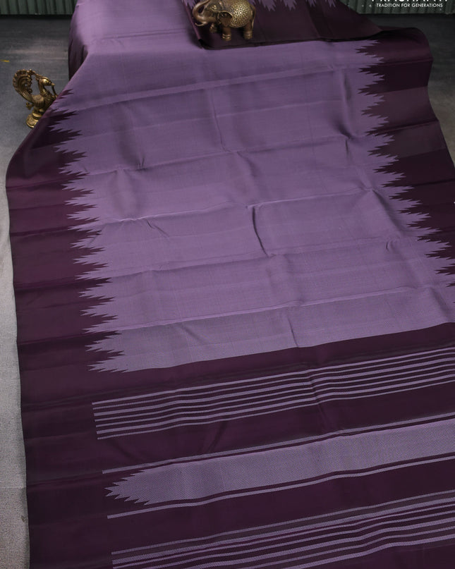 Pure Soft silk saree deep jamun with allover thread woven brocade weaves and temple design border