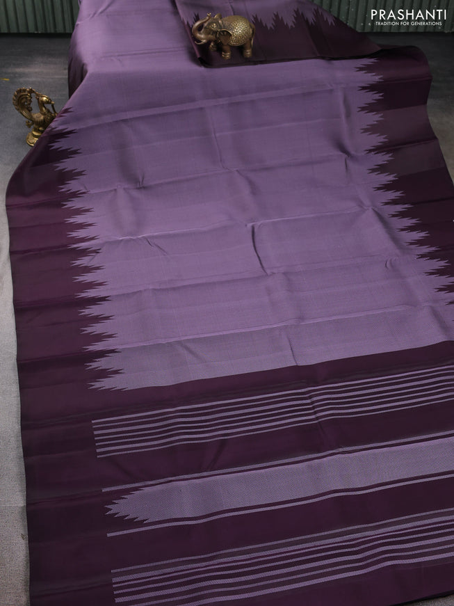 Pure Soft silk saree deep jamun with allover thread woven brocade weaves and temple design border