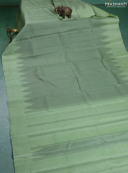 Pure Soft silk saree pista green with allover thread woven brocade weaves and temple design border