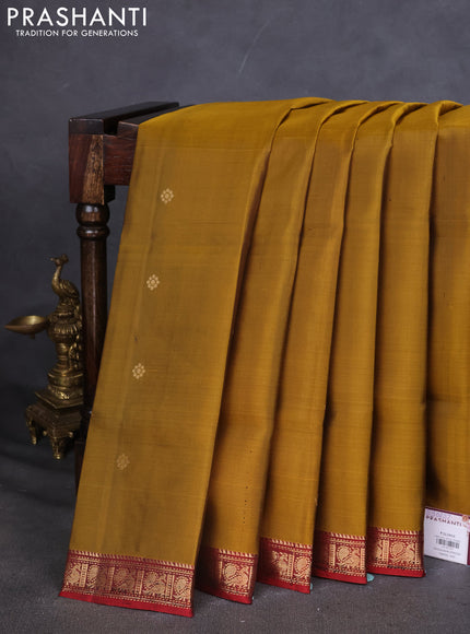 Pure Soft silk saree mustard yellow and maroon with zari woven buttas and zari woven border