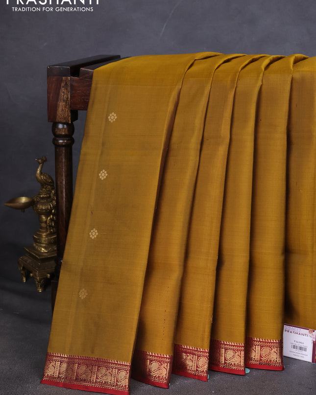 Pure Soft silk saree mustard yellow and maroon with zari woven buttas and zari woven border