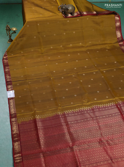 Pure Soft silk saree mustard yellow and maroon with zari woven buttas and zari woven border